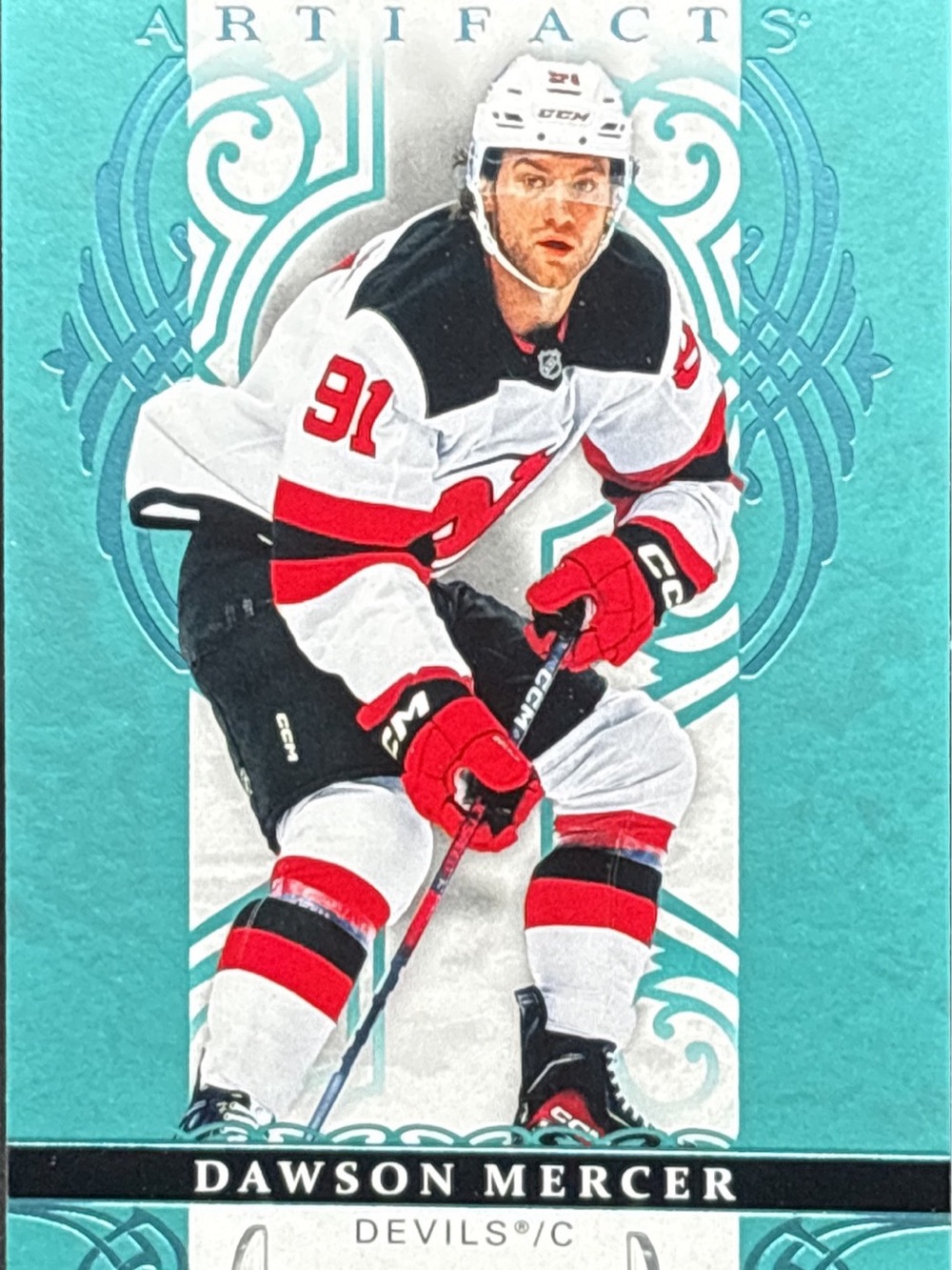 Upper Deck Artifacts Dawson Mercer Hockey Trading Card Aqua Blue